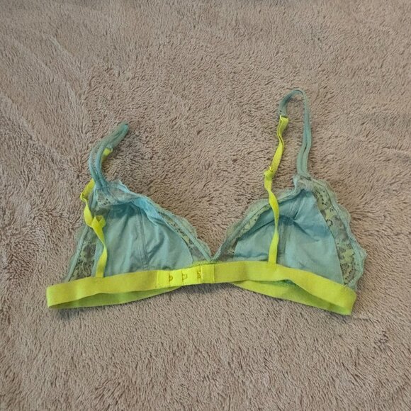 PINK Victoria's Secret Blue and Neon Green Lace Triangle Bralette - Picture 2 of 3